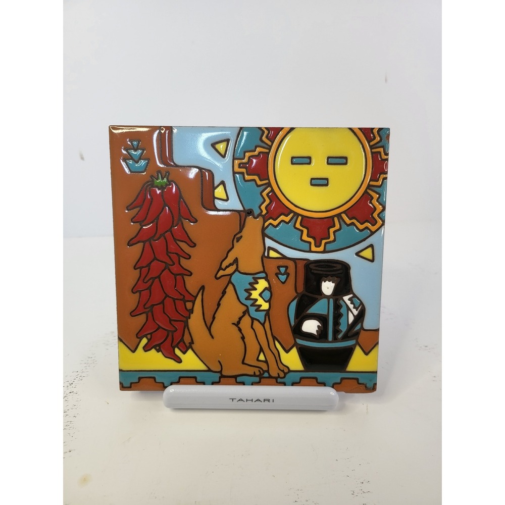 Earthtones Hand Glazed Art Tile Southwestern Coyote Sun Chili Pepper 6x6 4251A